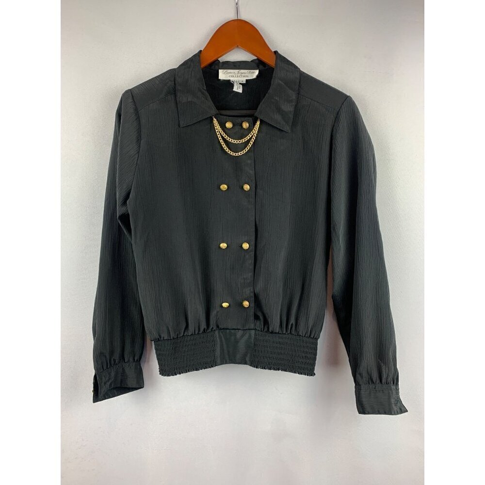 Laura & Jayne Petite Collection Womens Black Double Breasted Jacket With Gold Ch